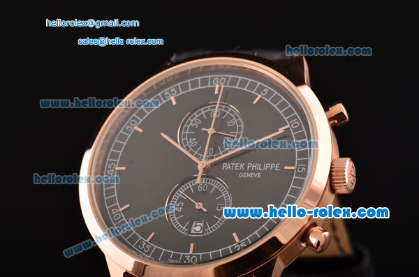 Patek Philippe Grand Complication Chronograph Miyota OS20 Quartz Rose Gold Case with Black Dial and Stick Markers - Click Image to Close